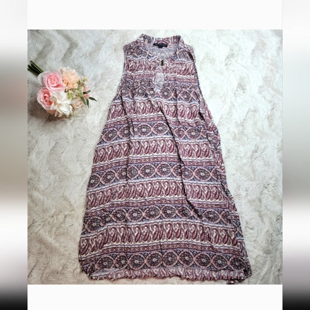 American Boho Print Keyhole Sleeveless Summer Dress